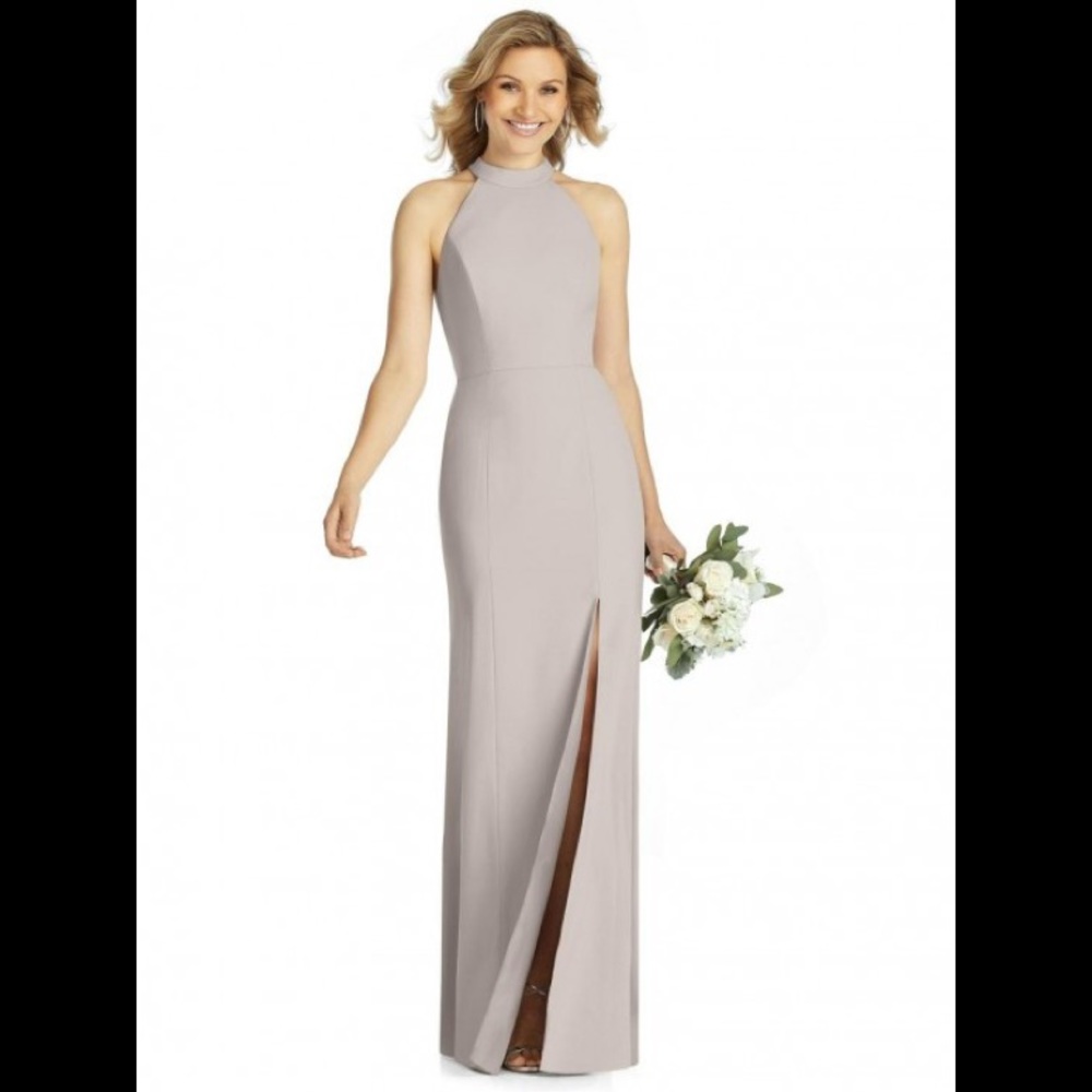After Six High Neck Bridesmaid Dress in Cameo
